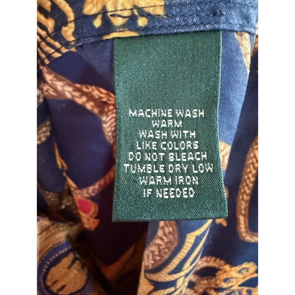 Ralph Lauren Cotton Button Down Shirt Women's Large Petite Navy Rope - Picture 7 of 10